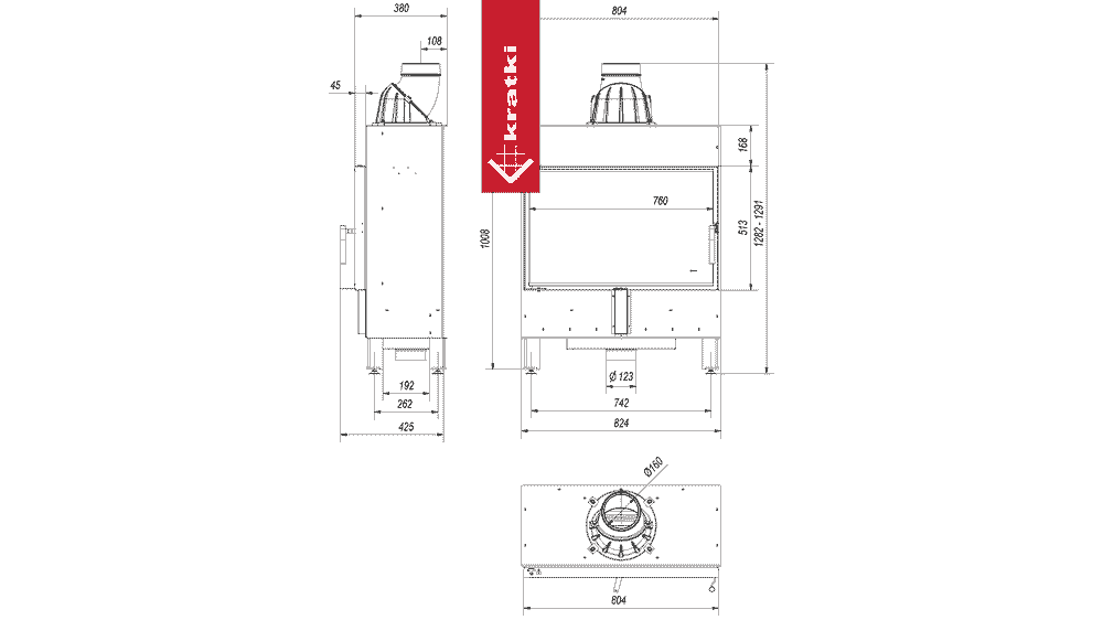 Kratki Kamineinsatz aus Stahl KRATKI LUCY SLIM 10 kW Ø 160 mit Türfeder