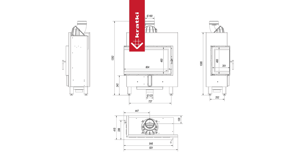 Kratki Kamineinsatz aus Stahl KRATKI LUCY SLIM links 10 kW Ø 160 mit Türfeder