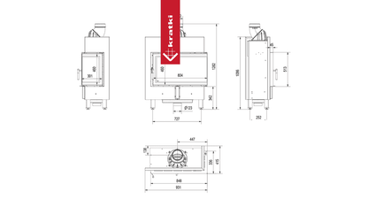 Kratki Kamineinsatz aus Stahl KRATKI LUCY SLIM rechts 10 kW Ø 160 mit Türfeder