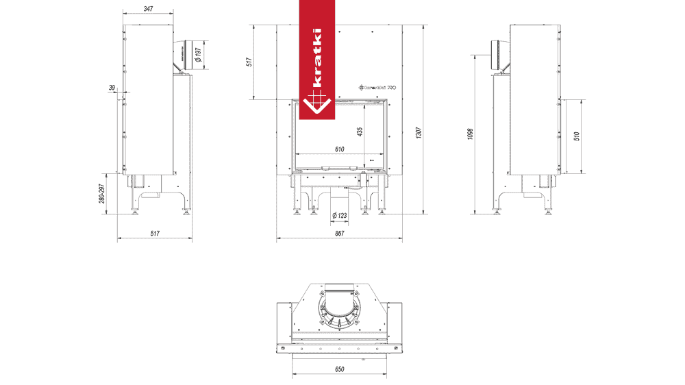 Kratki Kamineinsatz aus Stahl KRATKI NADIA 10 kW Ø 200 mit Schiebetür mit Türfeder
