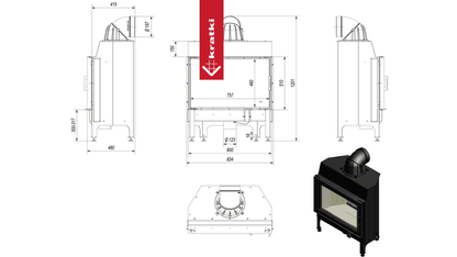 Kratki Kamineinsatz aus Stahl KRATKI NADIA 12 kW Ø 200 mit Türfeder