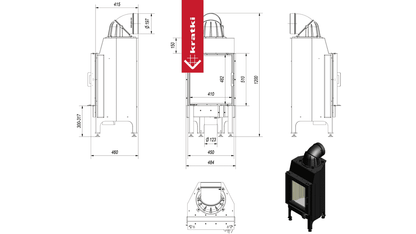 Kratki Kamineinsatz aus Stahl KRATKI NADIA 7 kW Ø 200 mit Türfeder
