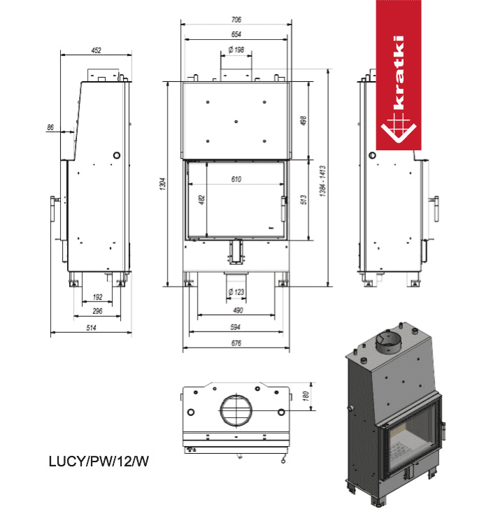 Kratki Wasserführender Kamineinsatz KRATKI LUCY 12 kW Ø 200 mit Türfeder