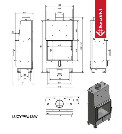 Kratki Wasserführender Kamineinsatz KRATKI LUCY 12 kW Ø 200 mit Türfeder