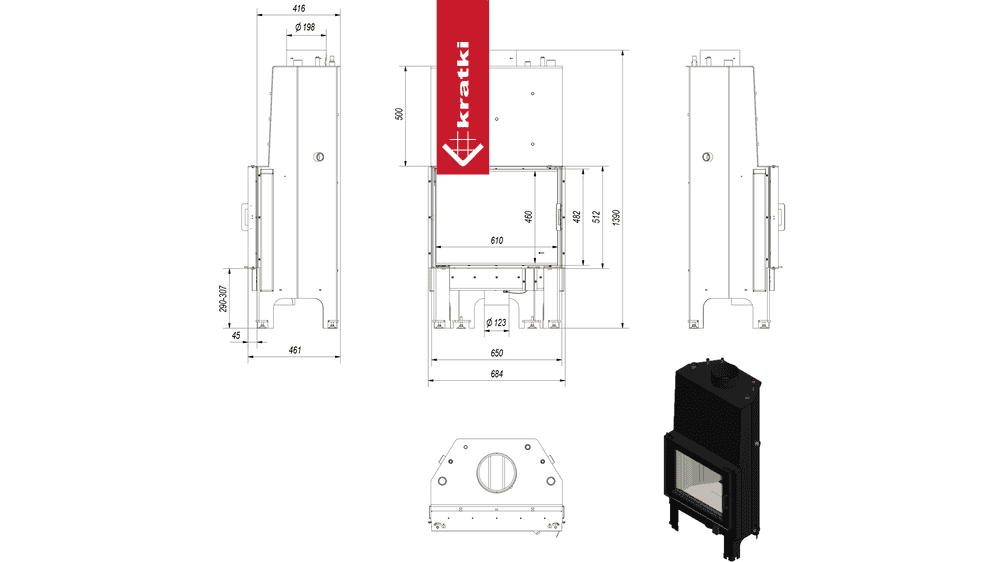 Kratki Wasserführender Kamineinsatz KRATKI NADIA 12 kW Ø 200 mit Türfeder