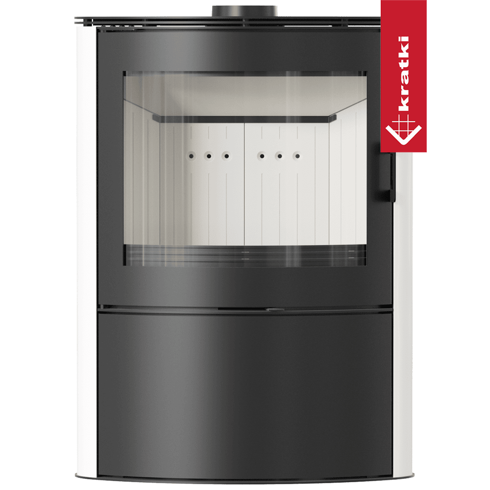 Kratki Kachelofen aus Stahl KRATKI AB S/2 Ø 150 10 kW weiss Kachel mit Türfeder
