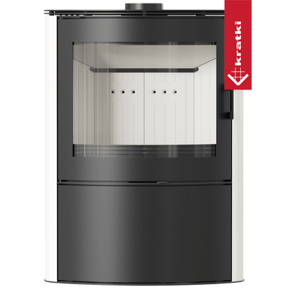 Kratki Kachelofen aus Stahl KRATKI AB S/2 Ø 150 10 kW weiss Kachel mit Türfeder