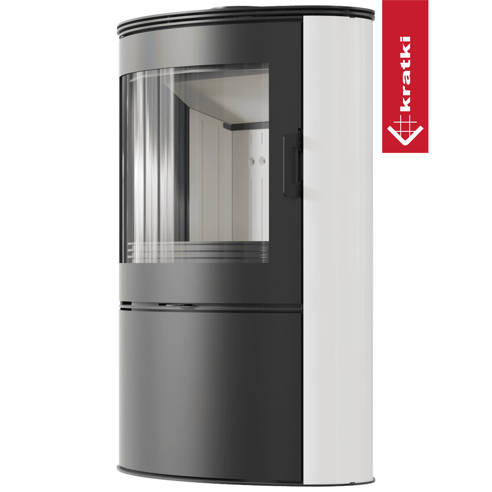 Kratki Kachelofen aus Stahl KRATKI AB S/2 Ø 150 10 kW weiss Kachel mit Türfeder