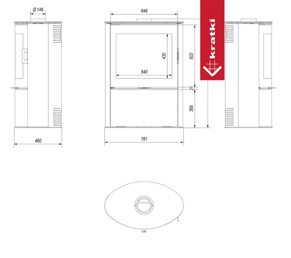Kratki Kachelofen aus Stahl KRATKI AB S/2 Ø 150 10 kW weiss Kachel mit Türfeder