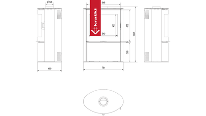 Kratki Kachelofen aus Stahl KRATKI AB S/2 Ø 150 10 kW schwarz Kachel mit Türfeder