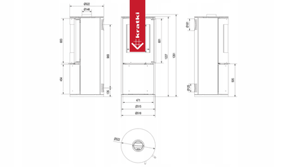 Kratki Kaminofen aus Stahl KRATKI PICARD Ø 150 9 kW mit Türfeder