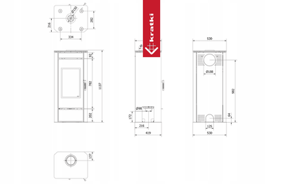 Kratki Kaminofen aus stahl KRATKI TITAN GLASS Ø 150 11 kW mit Türfeder