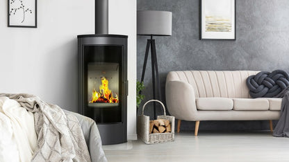 Kratki Kaminofen aus stahl KRATKI TITAN Panorama Ø 150 11 kW mit Türfeder