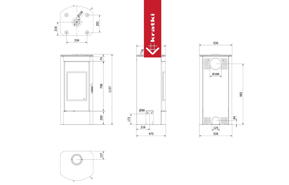 Kratki Kaminofen aus stahl KRATKI TITAN Panorama Ø 150 11 kW mit Türfeder