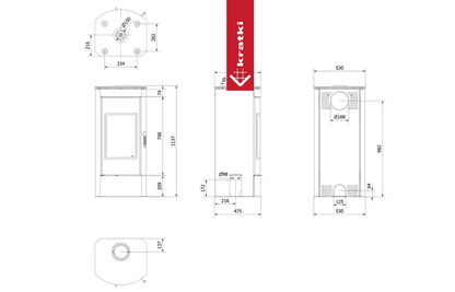 Kratki Kaminofen aus stahl KRATKI TITAN Panorama Ø 150 11 kW mit Türfeder