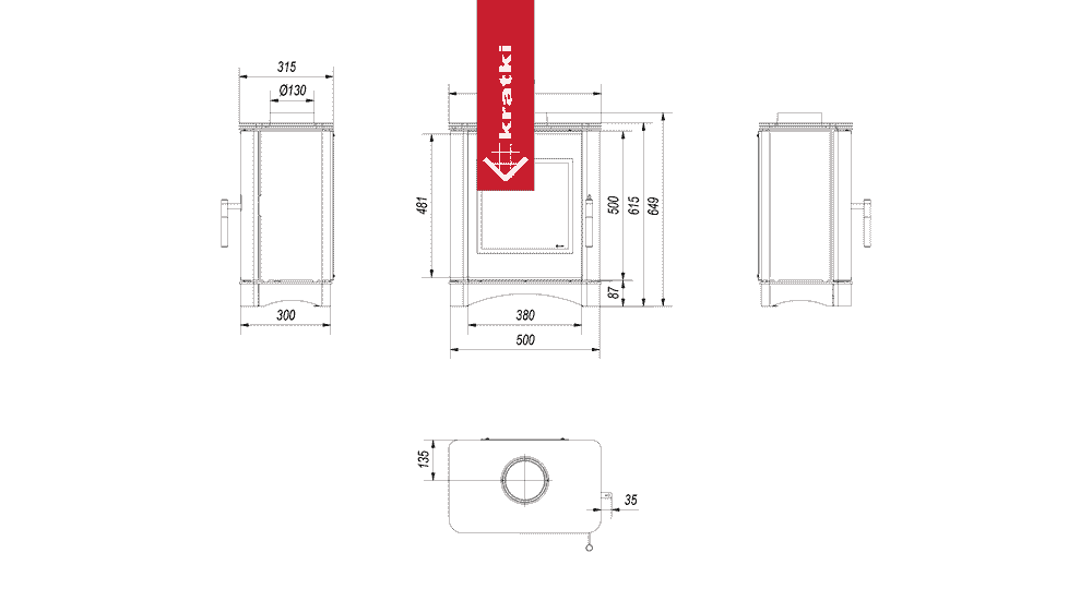 Kratki Kaminofen aus stahl KRATKI VEGA Ø 130 6 kW mit Türfeder