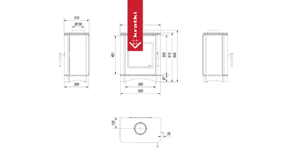 Kratki Kaminofen aus stahl KRATKI VEGA Ø 130 6 kW mit Türfeder