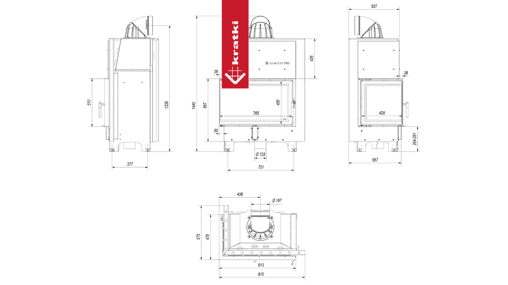 Kratki Kamineinsatz aus Stahl KRATKI MBO links 15 KW Ø 200 mit Türfeder