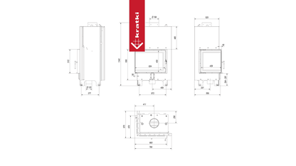 Kratki Wasserführender Kamineinsatz KRATKI MBZ links 13 kW Ø 200 mit Türfeder