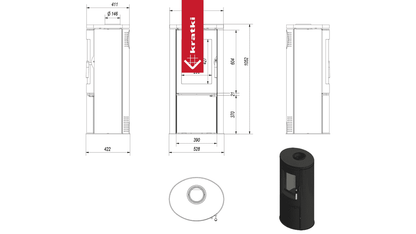 Kratki Stahl-Gusseisen Kaminofen KRATKI AB Ø 150 8 kW mit Türfeder