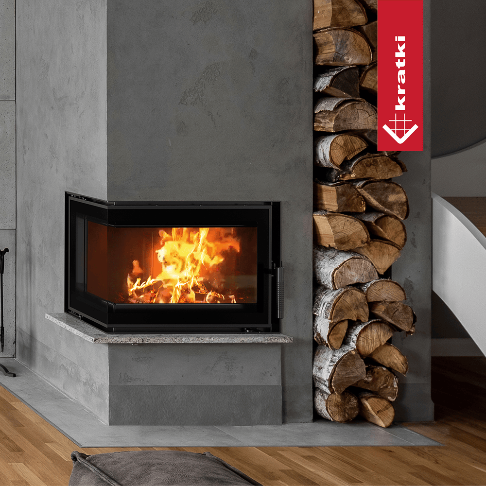 Kratki Kamineinsatz aus Stahl KRATKI SIMPLE links 6 kW Ø 150 mit Türfeder