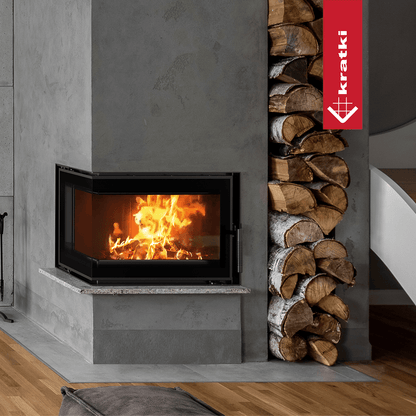 Kratki Kamineinsatz aus Stahl KRATKI SIMPLE links 6 kW Ø 150 mit Türfeder