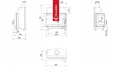 Kratki Kamineinsatz aus Stahl KRATKI SIMPLE links 6 kW Ø 150 mit Türfeder