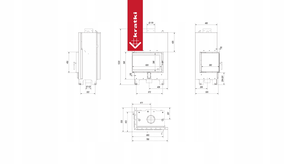 Kratki Wasserführender Kamineinsatz KRATKI MBM links 12 kW Ø 180 mit Türfeder