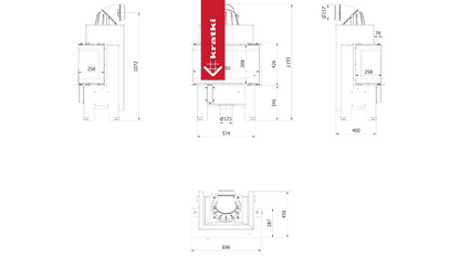 Kratki Kamineinsatz KRATKI NBC 680/280 7 kW Ø 160 schwarz Verkleidung
