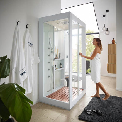 Home Deluxe Dampfdusche mit Wasserfall und Dampfsauna LUXORY - 120 x 90 cm Weiß