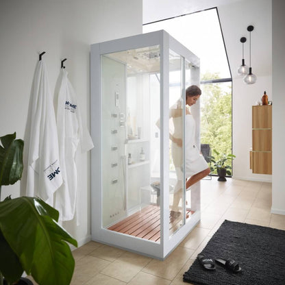 Home Deluxe Dampfdusche mit Wasserfall und Dampfsauna LUXORY - 120 x 90 cm Weiß