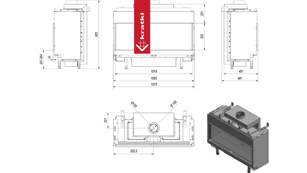 Kratki Gaskamin KRATKI LEO 100 Vorderseite Propan Butan ? 100/150 6,1 kW