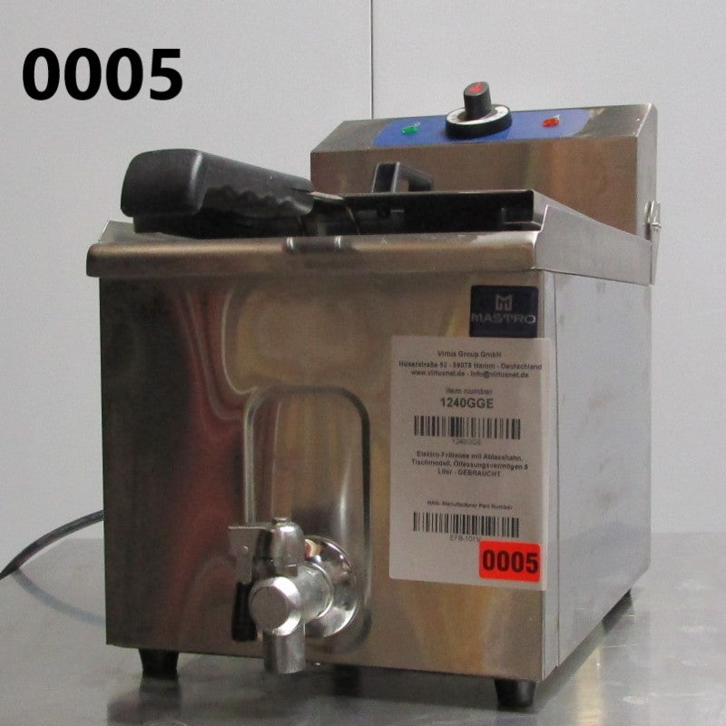 Virtus Elektro-Fritteuse mit Ablasshahn, Tischmodell, Ölfassungsvermögen 8 Liter - GEBRAUCHT
