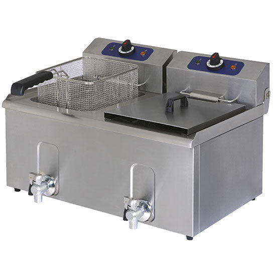 Virtus Elektro-Fritteuse mit Ablasshahn, Tischmodell, Ölfassungsvermögen 8+8 Liter