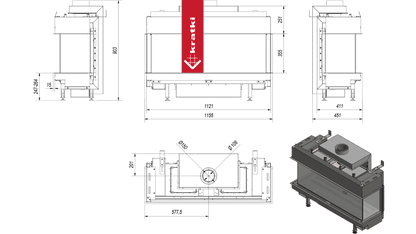 Kratki Gaskamin KRATKI LEO 100 dreiseitig Erdgas ? 100/150 8,3 kW