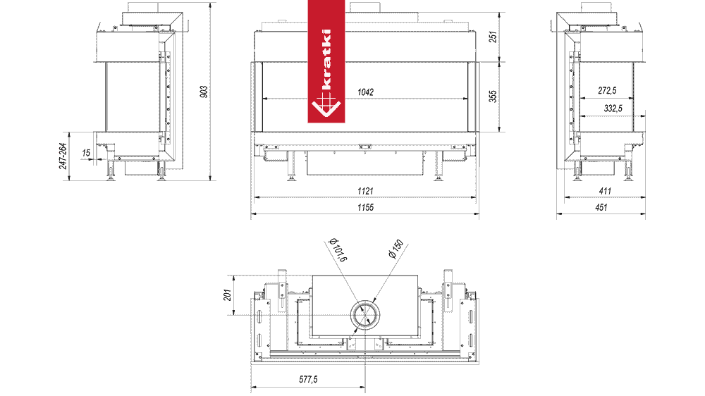 Kratki Gaskamin KRATKI LEO 100 dreiseitig Propan Butan ? 100/150 9,5 kW