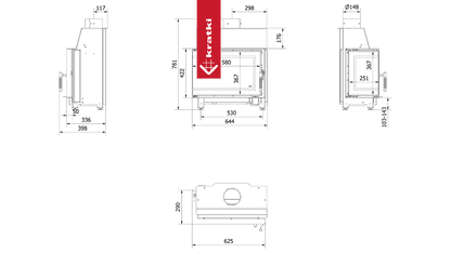 Kratki Kamineinsatz aus Stahl KRATKI SIMPLE links 6 kW Ø 150 schwarz Verkleidung