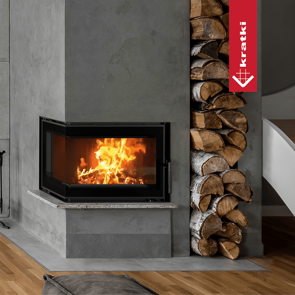 Kratki KRATKI SIMPLE Rechter Stahl-Luftkamin 6 kW Ø 150 schwarze Auskleidung