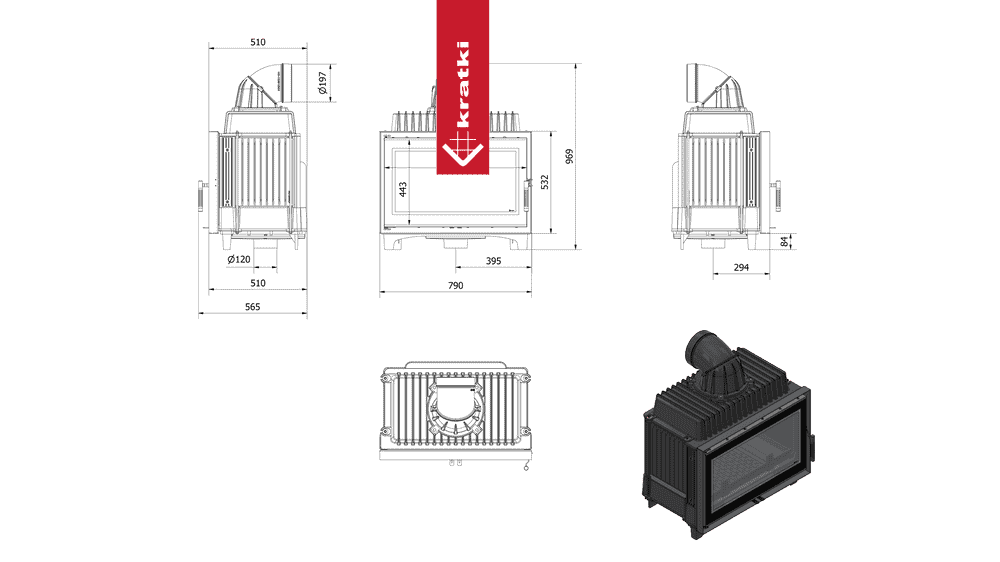 Kratki Kamineinsatz Gusseisen KRATKI FRANEK DECO 14 kW Ø 200