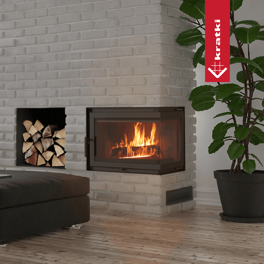 Kratki Kamineinsatz Gusseisen KRATKI SIMPLE rechts 8 kW Ø 180