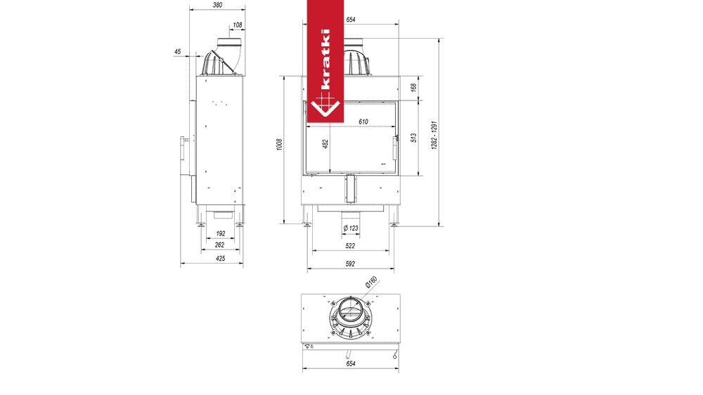 Kratki Intelligenter Kamineinsatz KRATKI LUCY SLIM 8 kW Ø 160 schwarz Verkleidung MSK