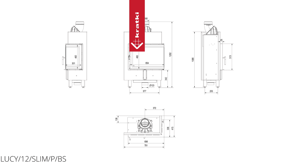 Kratki Intelligenter Kamineinsatz aus Stahl KRATKI LUCY SLIM EKO rechts 8 kW Ø 160 MSK