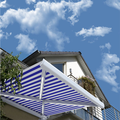 Home Deluxe LED Vollkassettenmarkise elektrisch ELOS - 395 x 300 cm Marineblau-weiß