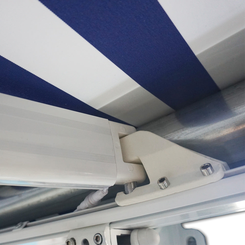 Home Deluxe LED Vollkassettenmarkise elektrisch ELOS - 395 x 300 cm Marineblau-weiß