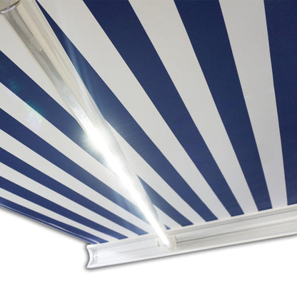 Home Deluxe LED Vollkassettenmarkise elektrisch ELOS - 395 x 300 cm Marineblau-weiß