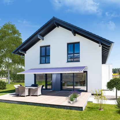 Home Deluxe LED Vollkassettenmarkise elektrisch ELOS - 395 x 300 cm Marineblau-weiß