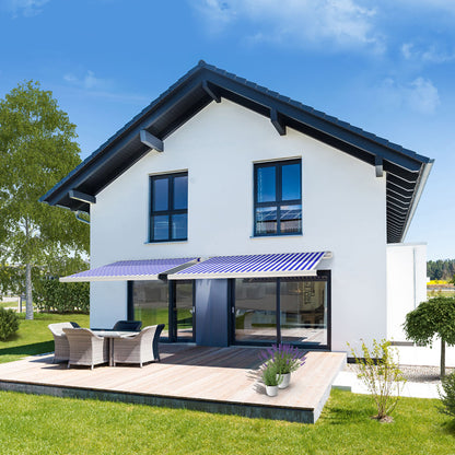 Home Deluxe LED Vollkassettenmarkise elektrisch ELOS - 350 x 250 cm Marineblau-weiß