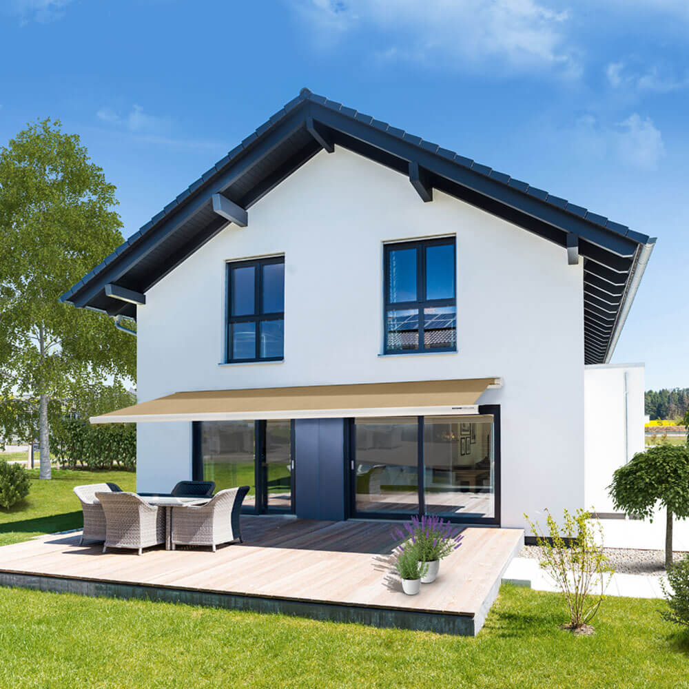 Home Deluxe LED Vollkassettenmarkise elektrisch ELOS - 585 x 300 cm Sandfarben