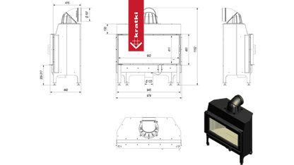 Kratki Intelligenter Kamineinsatz aus Stahl KRATKI NADIA 14 kW Ø 200 MSK