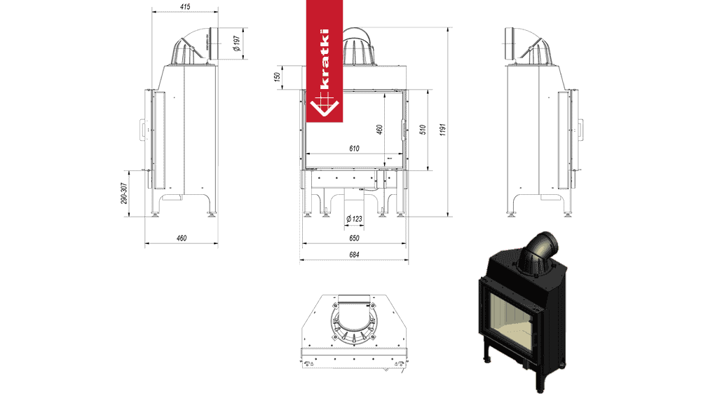 Kratki Intelligenter Kamineinsatz aus Stahl KRATKI NADIA 10 kW Ø 200 MSK